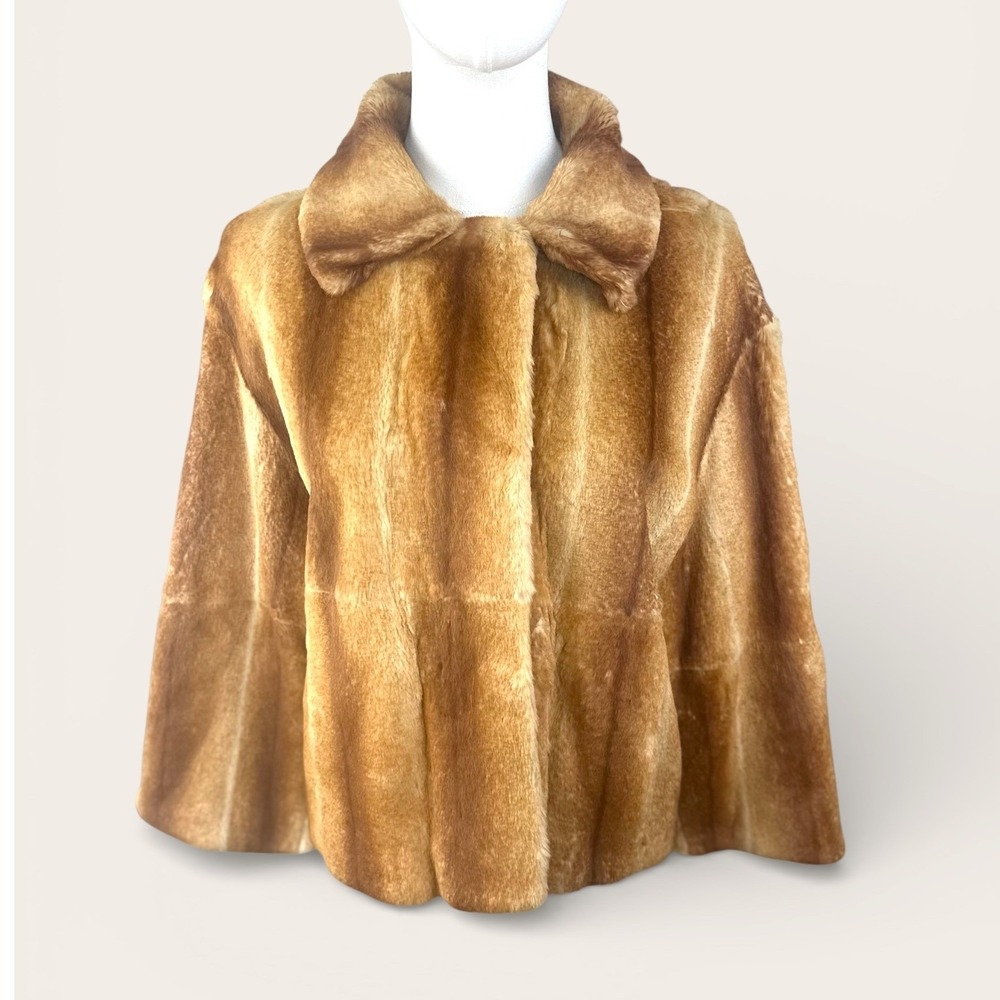 SOLLECITI Mink Fur Coat SZ10 Honey Brown Sheared Collared Jacket made in‎ Italy